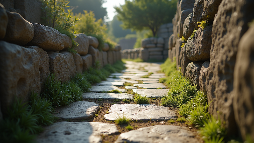 High angle view of an ancient stone pathway