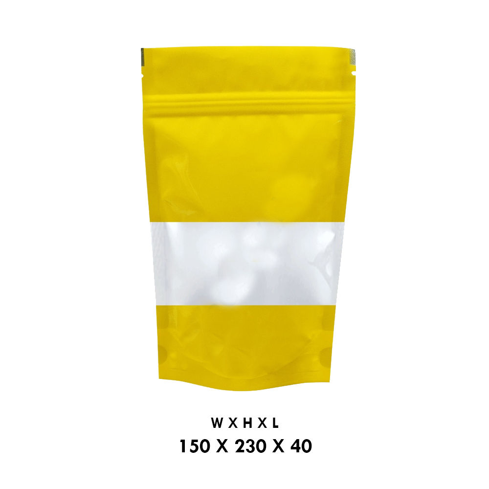 150 X 230 X 40 YELLOW RECTANGLE WINDOW STANDUP ZIP POUCH PACK OF 100 NOS