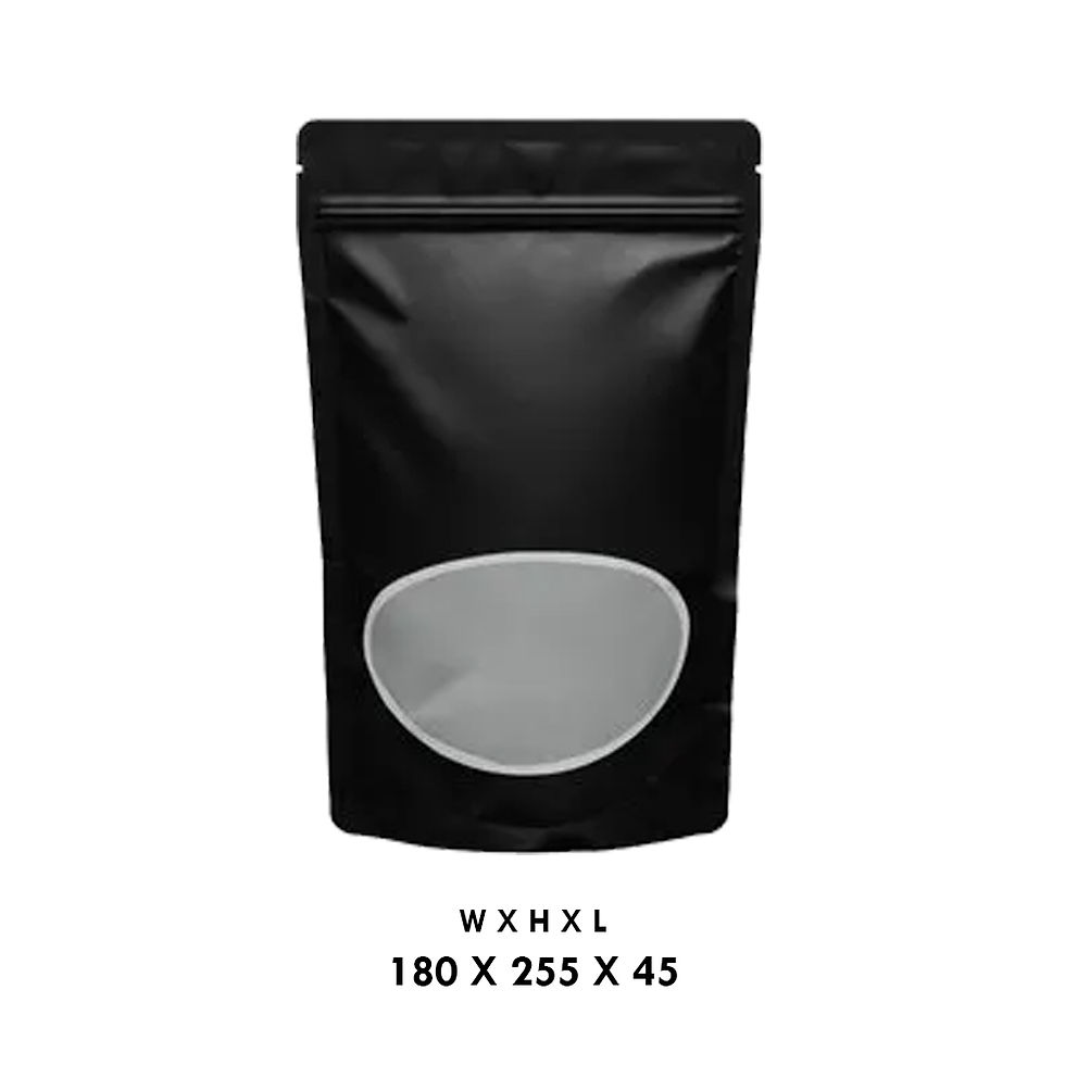 180 X 255 X 45 BLACK OVAL STANDUP ZIP POUCH PACK OF 100 NOS