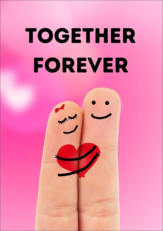 Thumbnail: Valentine's Day Card Front - "Together Forever" featuring a finger-duo embracing tightly