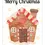 Thumbnail: Christmas Card - "Merry Christmas" with a gingerbread cottage adorned with candy-cane roof stripes and snowflakes