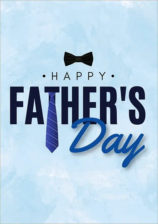 Thumbnail: Father's Day Card Front - "Happy Father's Day" with tie and bow tie on a smoky blue backdrop