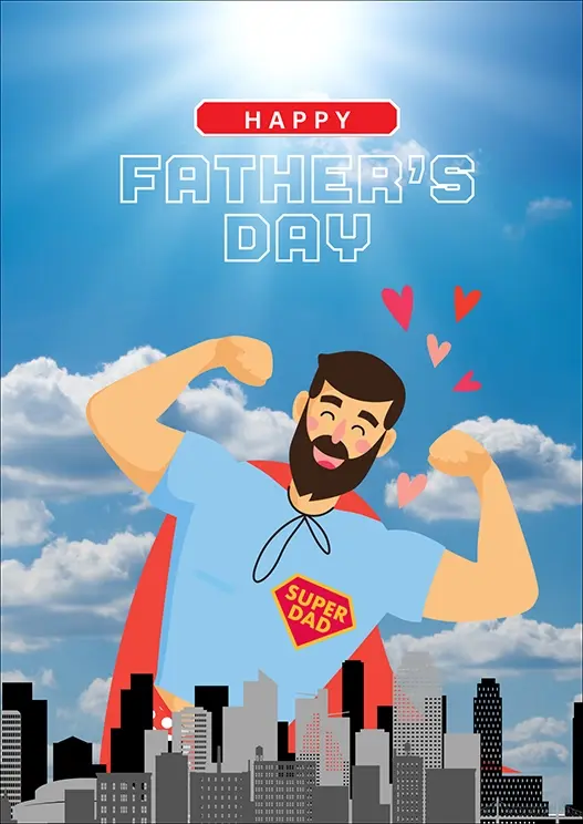 Thumbnail: Father's Day Card Front - "Happy Father's Day" with an illustration of super dad flexing his muscles