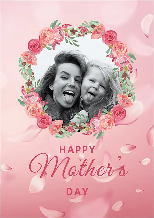 Thumbnail: Personalised Mother's Day Card Front - "Happy Mother's Day" with rose wreath around a photo