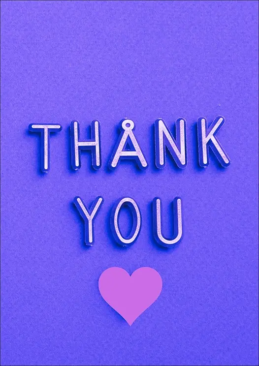 Thumbnail: Thank You Card Front - "Thank You" with a vibrant purple matte background showcases bold, neon-style lettering