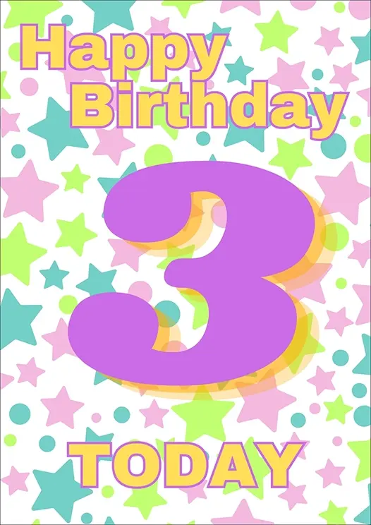Thumbnail: Personalised Birthday Card Front - "Happy Birthday 'age' Today" a shower of pastel stars with lavender numeral