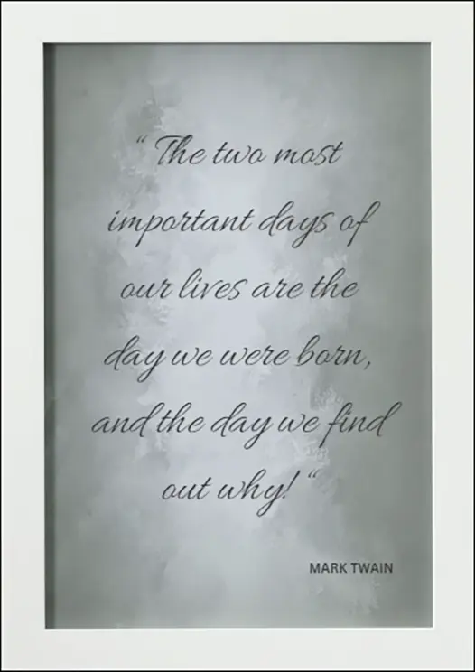 Thumbnail: Printable Poster White  - “The two most important days of our lives are the day we were born, and the day we find out why!”