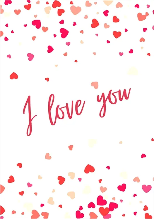 Thumbnail: Valentine's Day Card - "I love you" with a playful scatter of hearts framing the script in red text