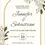 Thumbnail: Wedding Invitation Set01 Front- features an elegant gold-arched frame surrounded by soft ivory blooms and muted green foliage