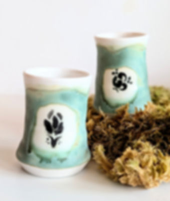 Seafoam Decorated Pottery Vessel Artist Collaboration