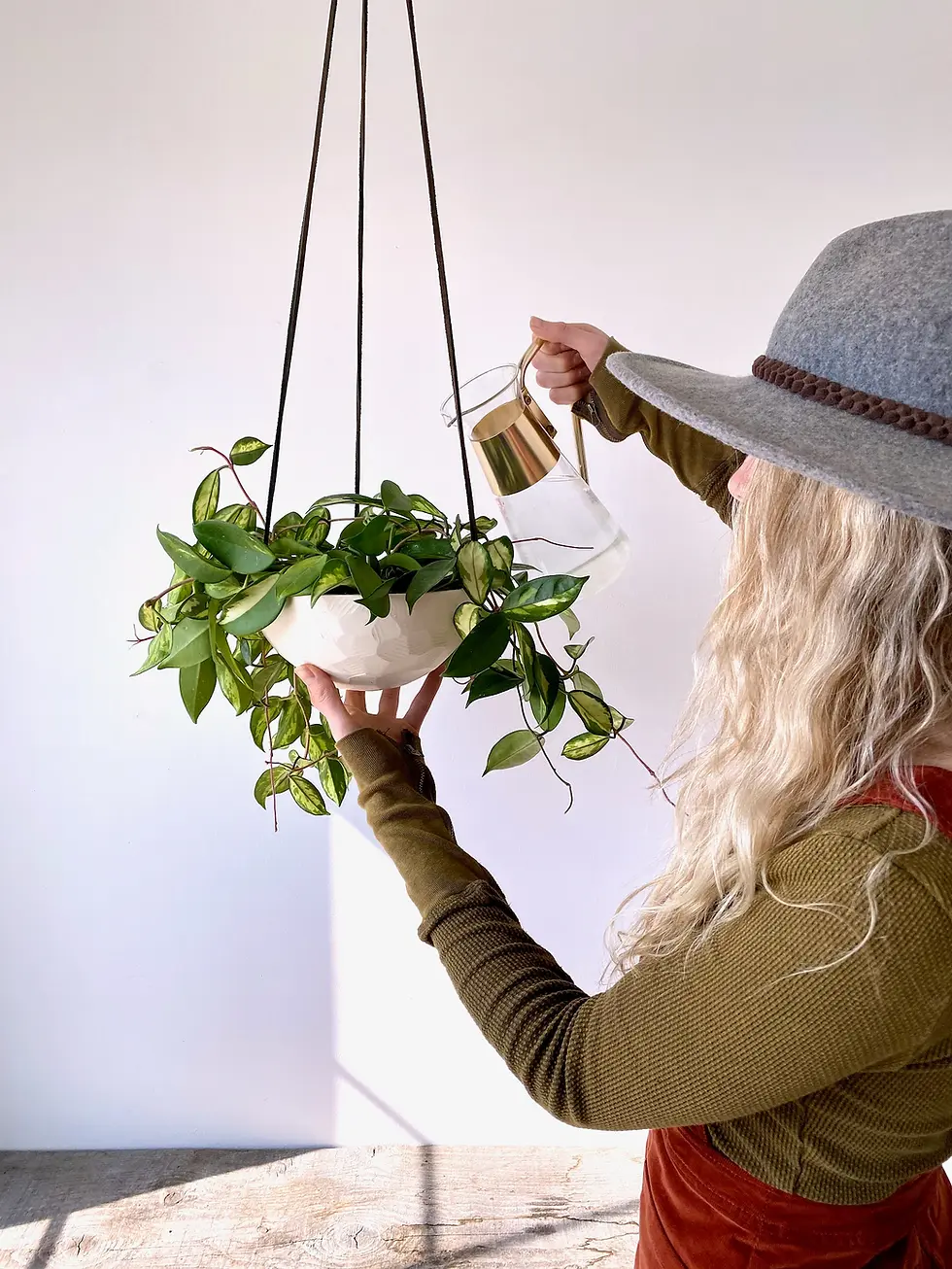 Thumbnail: Medium Handmade Ceramic Hanging Planter White Porcelain