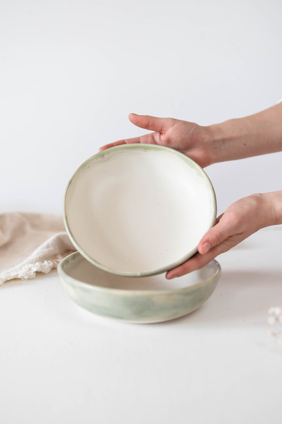 Thumbnail: Meadow Design Handmade Ceramic Green Dinner Pasta Bowl
