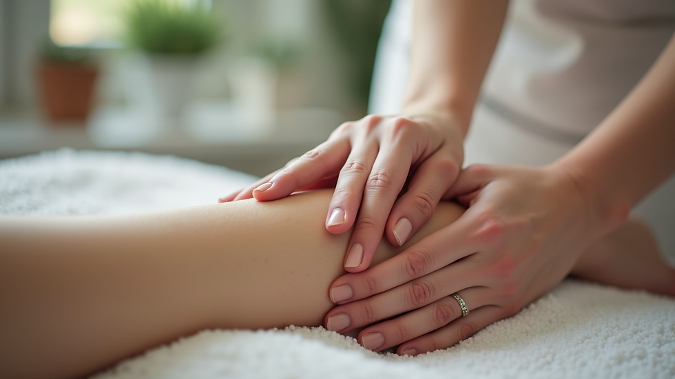 Close-up view of a massage therapist performing gentle lymphatic drainage on a patient's arm