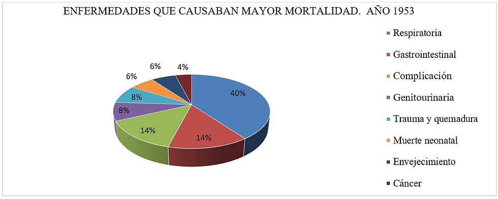 Gráfico 2. Enfermedades que causaban mayor mortalidad. Año 1953. Fuente: A.P.S.M. Libro de defunciones. Año 1953. fs. 1-11.