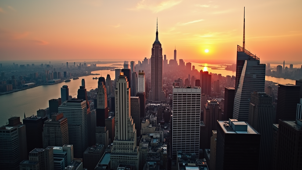 High angle view of Manhattan skyline with skyscrapers