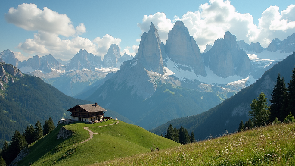 Wide angle view of the stunning Dolomites mountain range