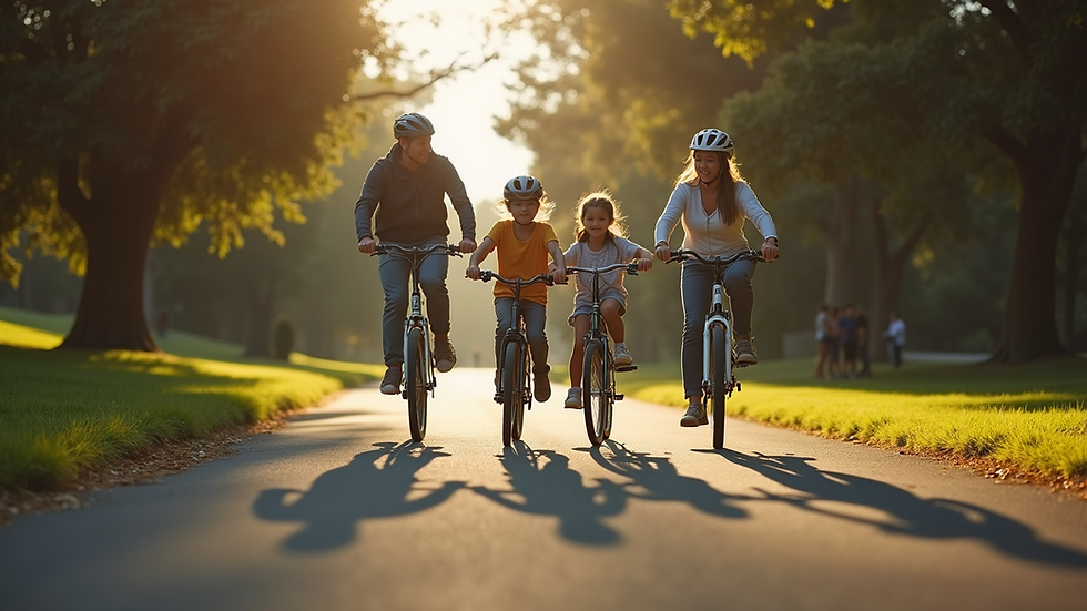 Eye-level view of a family biking through Golden Gate Park