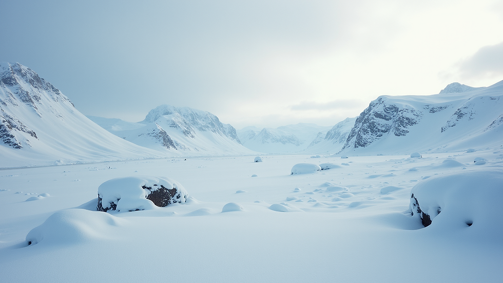 High angle view of pristine snow-covered landscape in Svalbard, Norway