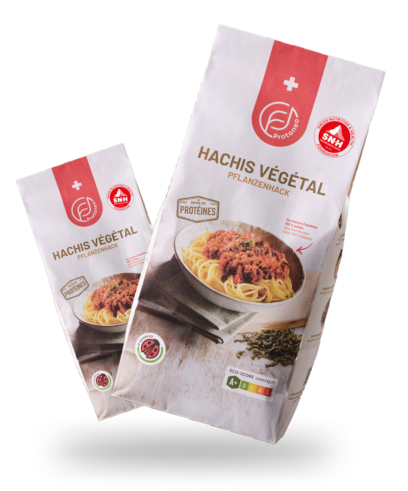 Verpackung von Feldkost Pflanzenhack-Produkten – nachhaltige, pflanzliche Alternative zu Hackfleisch.