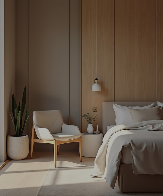 A modern, inviting hotel suite interior