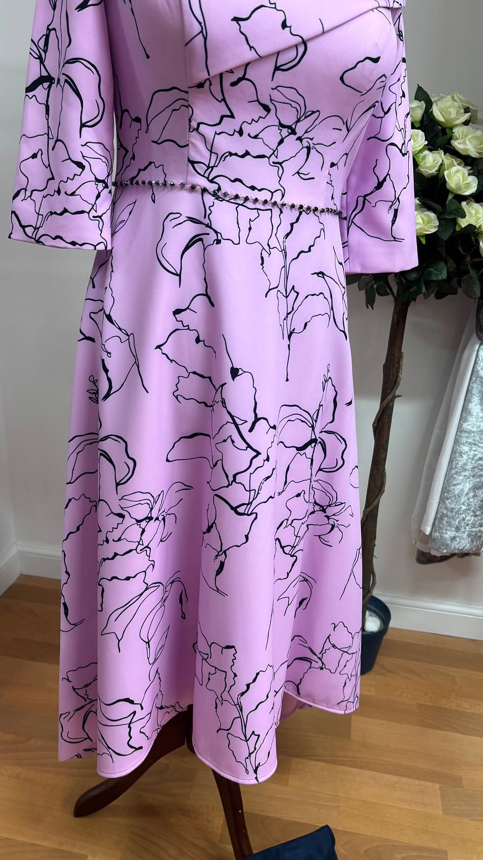 Thumbnail: Pink with navy print subtle rhinestone detailing dress
