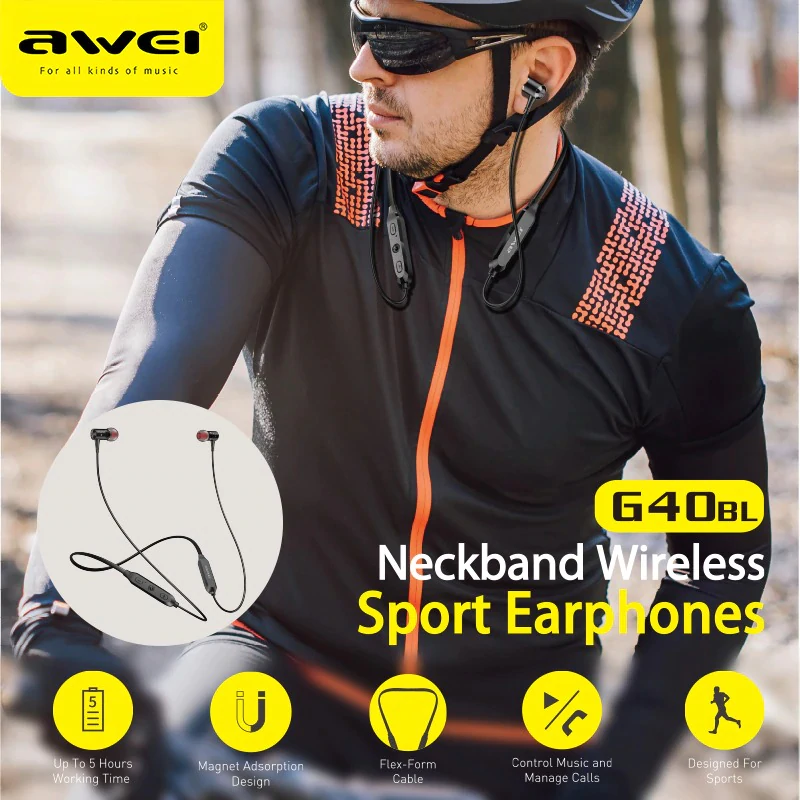 Awei G40BL Sport Neckband Wireless Earbuds Waterproof Bluetooth Sport Earphone | Magic Mart Nepal