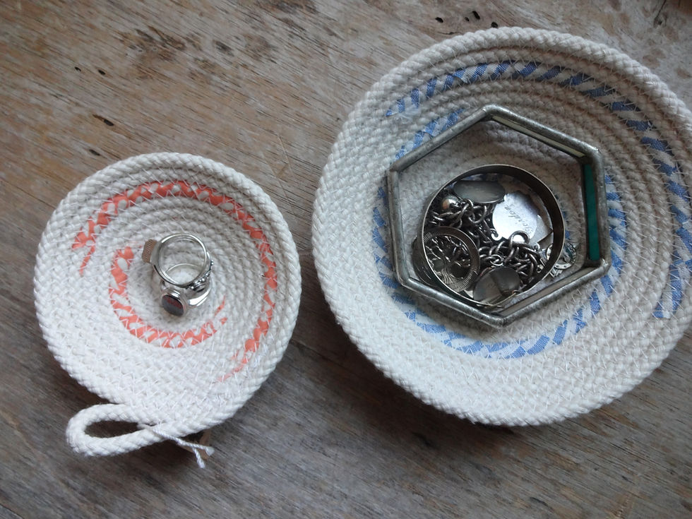Thumbnail: Fabric Wrapped Rope Bowl: Small Hot Coral