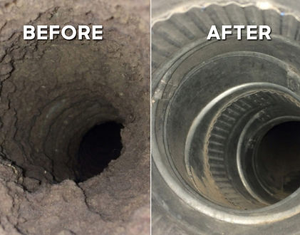 Side-by-side dryer vent comparison before and after cleaning
