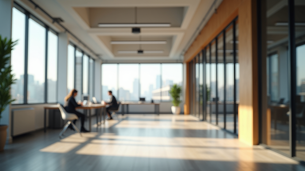 Eye-level view of a modern office space with natural light