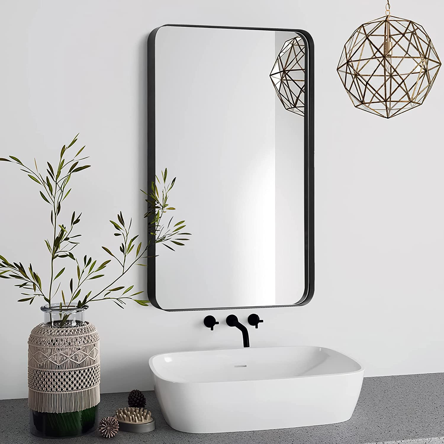 24"X36" Black Metal Frame Bathroom Vanity Mirror