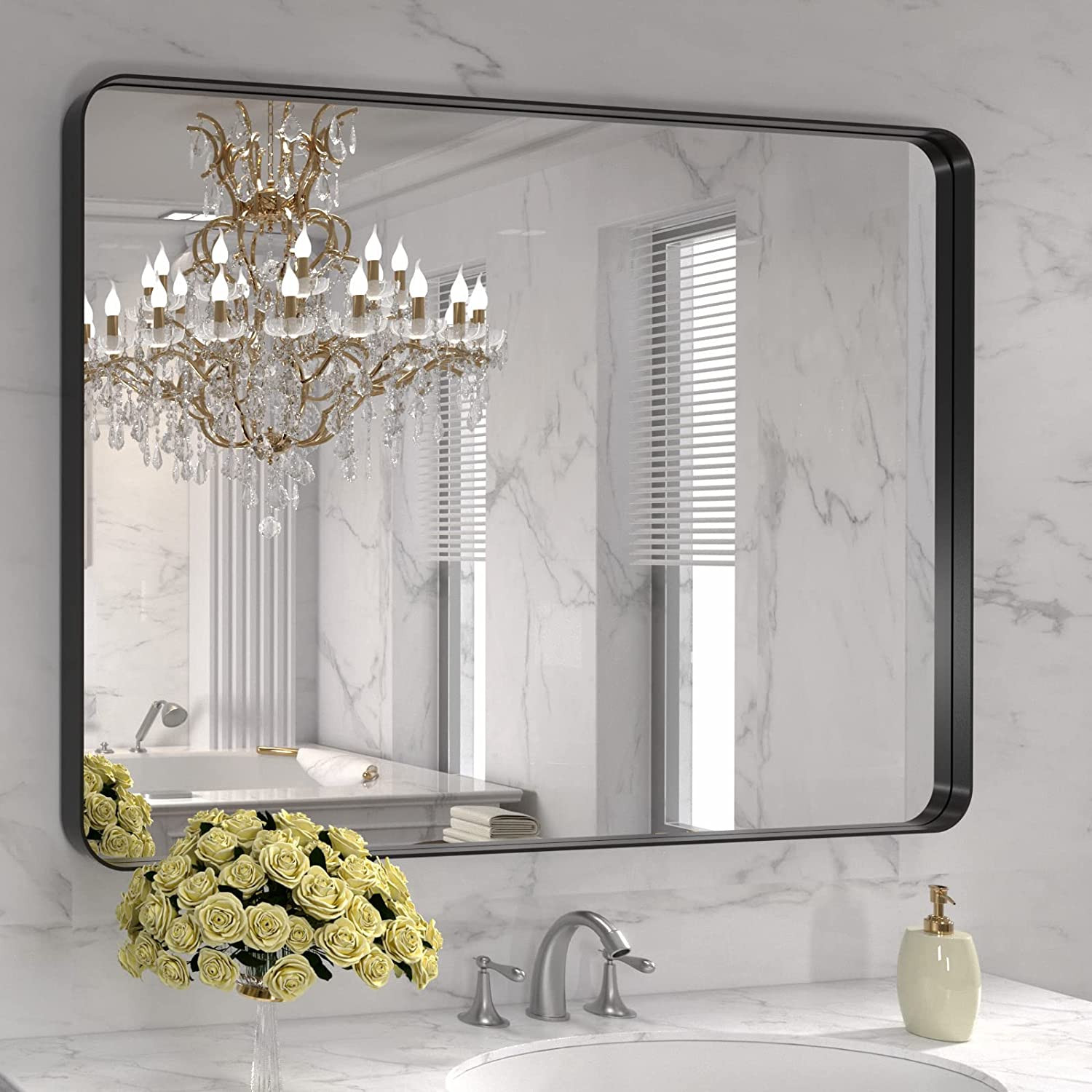 40"X32" Black Metal Framed Mirror
