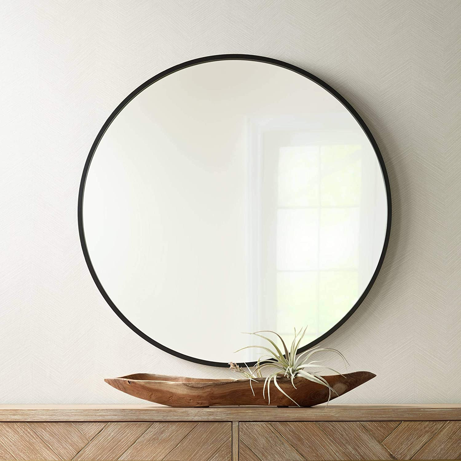30" Round Black Frame Wall Mounted Bathroom Vanity Mirror
