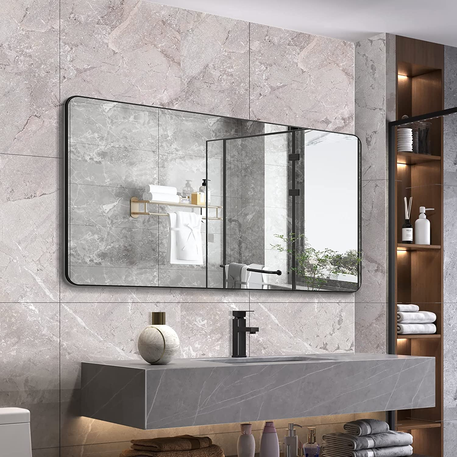 55"X30" Black Metal Framed Mirror