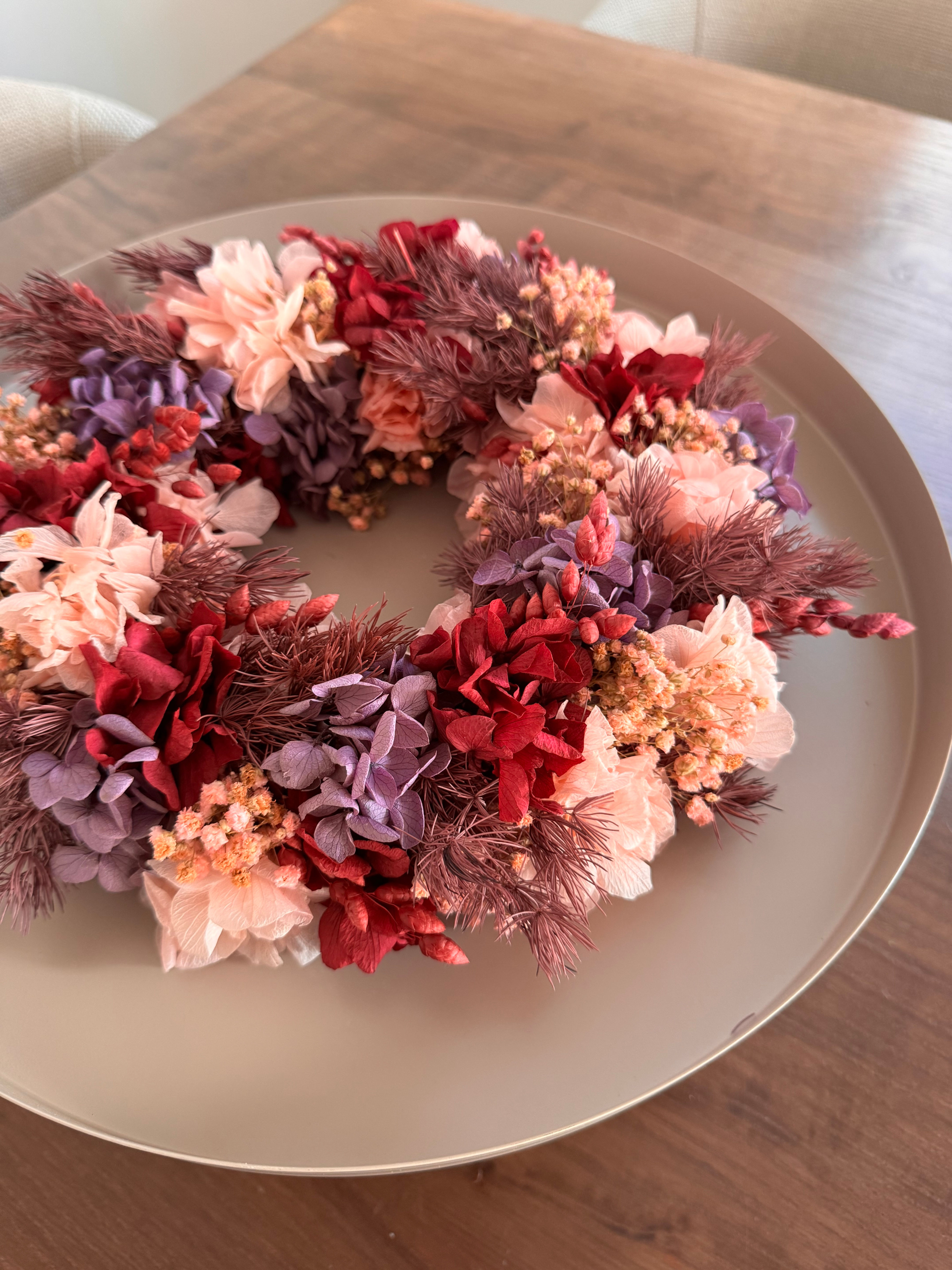 Mini Trockenblumenkranz „Pastell Bloom“ – frühlingshafte Tisch- & Wohnraumdeko