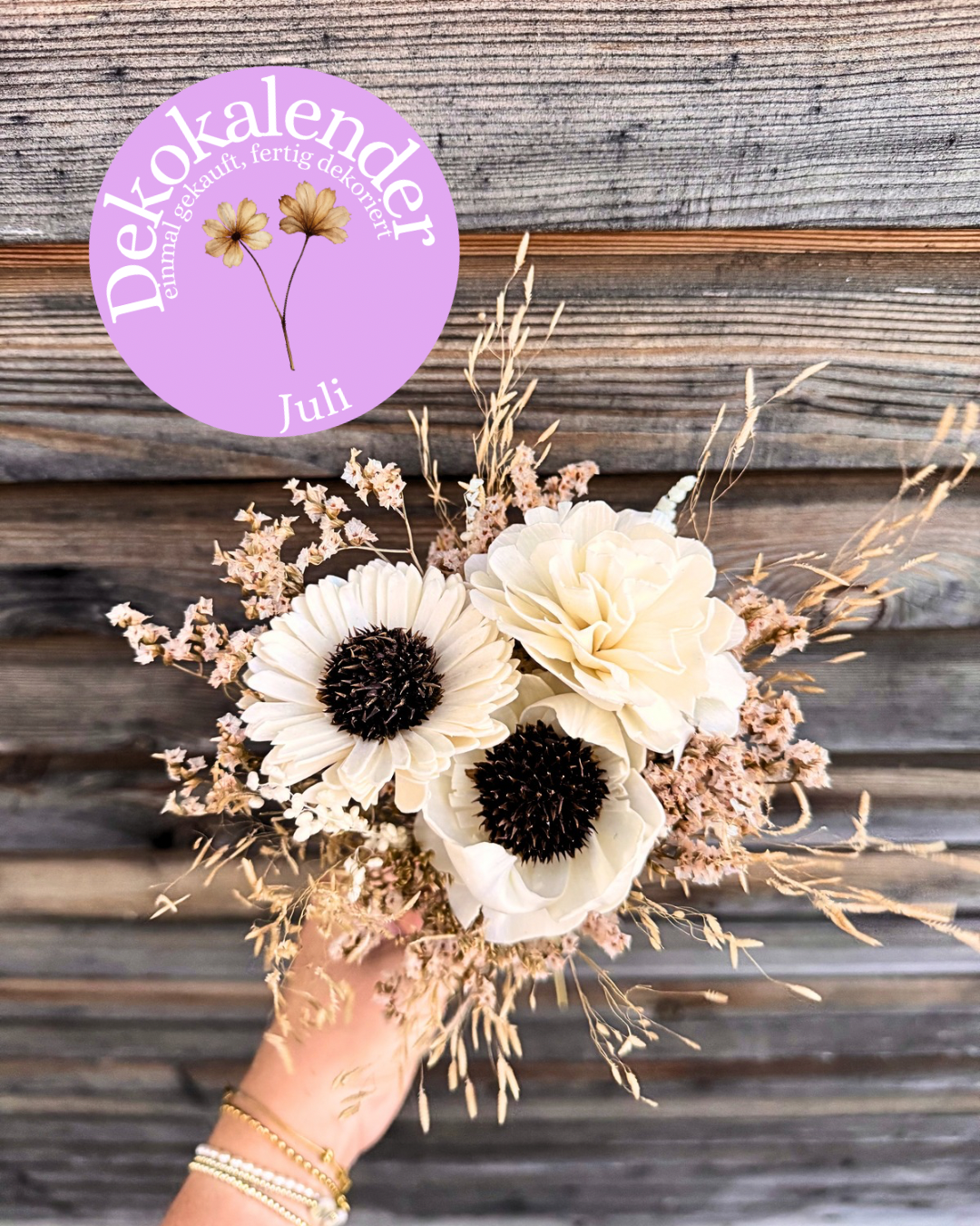 Dekostrauß Wildblumen mit Real Touch Anemonen „Vanille und Espresso“