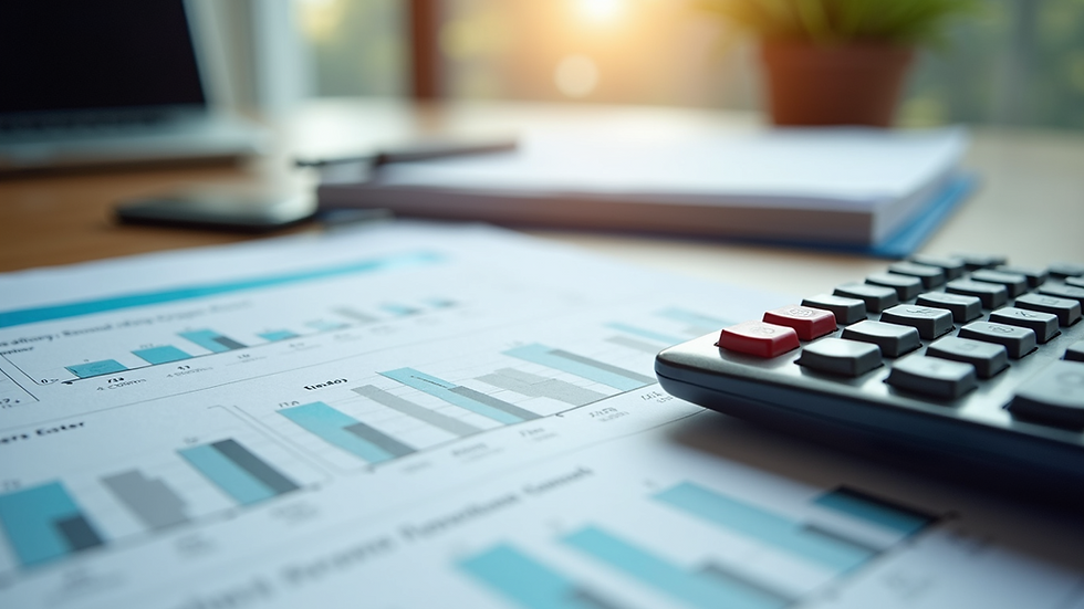 Close-up of financial documents and calculator on a table