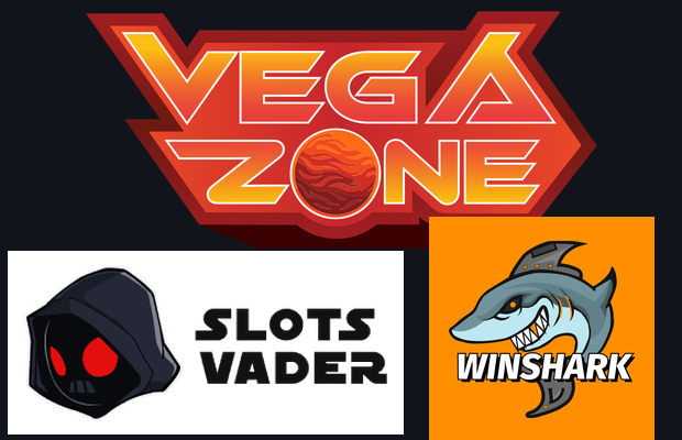 Vegazone’i, Slots Vaderi ja WinSharki algupärased logod kõrvuti.