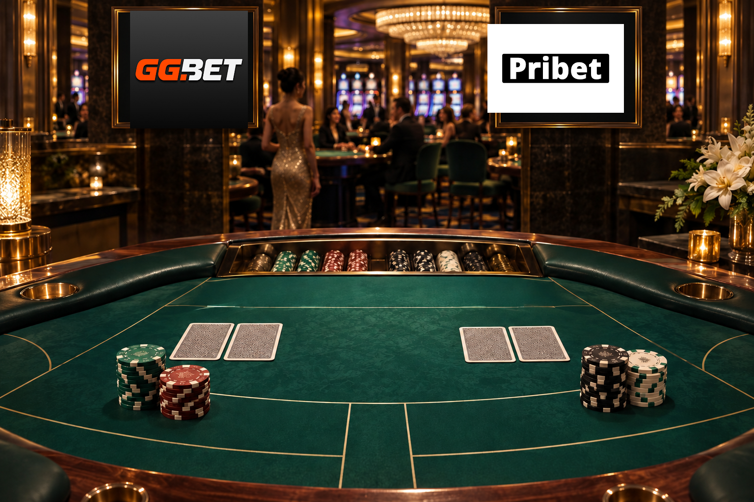 PriBeti ja GGBeti originaallogod baccarat-lauaga kasiinos; 20 ja 100 euro esimese deposiidi võrdlus