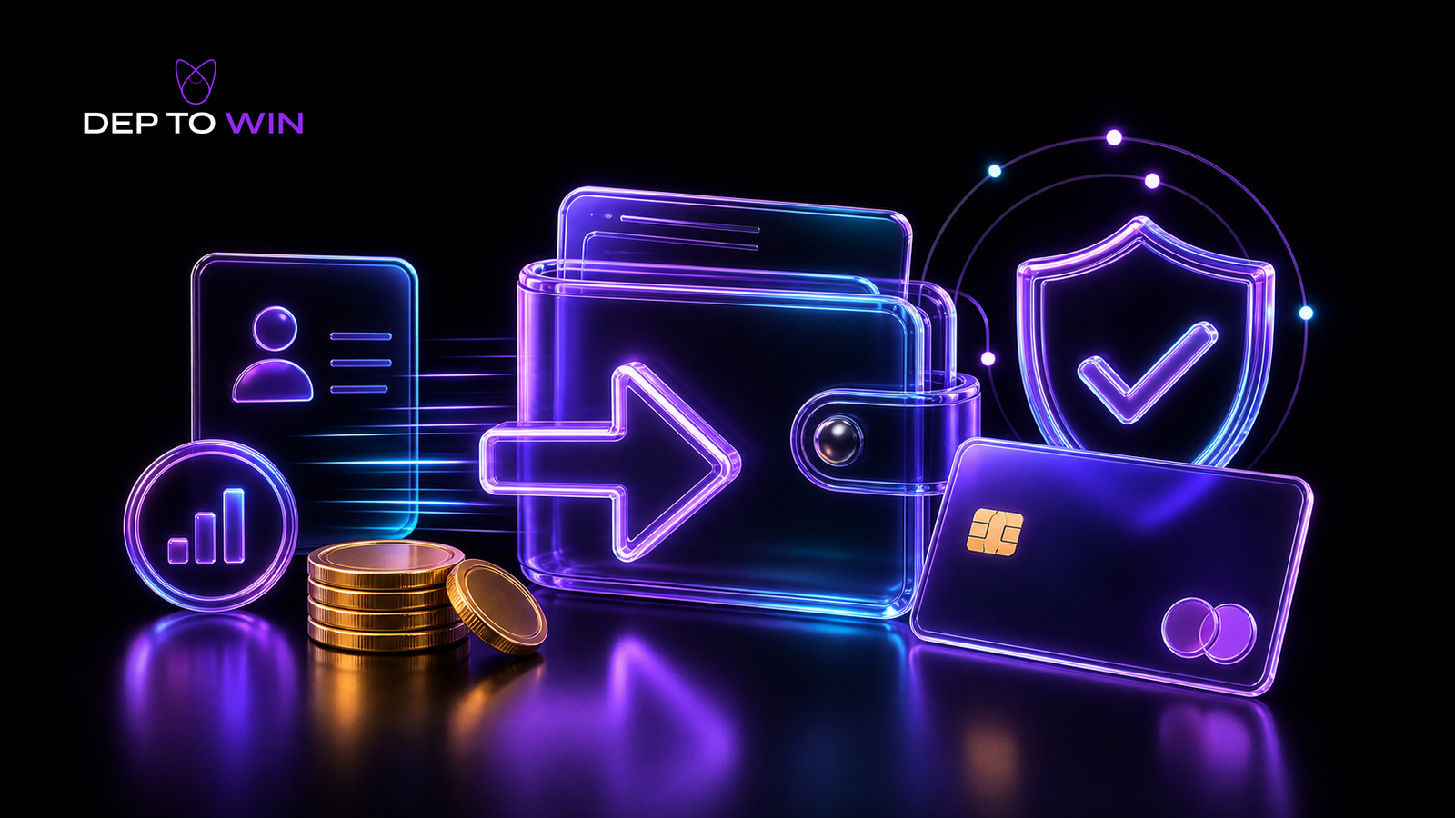 Casino Auszahlung mit Neteller E Wallet mit Glas Wallet Bankkarte Schild und Münzen