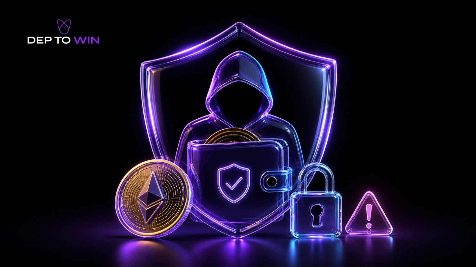 No KYC Crypto Casino Germany with glass privacy shield wallet coin and warning glow