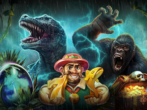 Red Tiger Gamingu ametlik praegune mängukollaaž dinosauruse, gorilla ja seikleja tegelaskujudega.