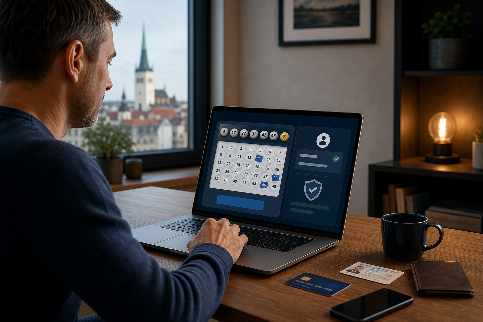 Mängija kontrollib arvutis digitaalset lotopiletit ja turvalist mängukontot.