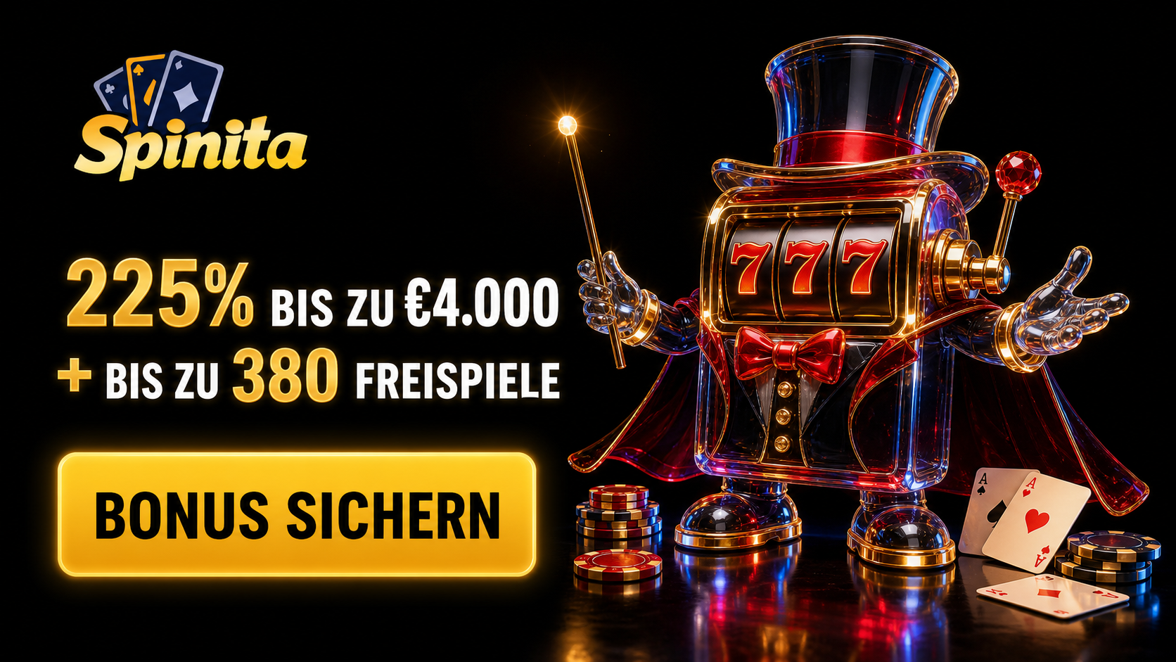 Spinita Casino Angebot mit Bonus-Hinweis und Button zum Anbieter