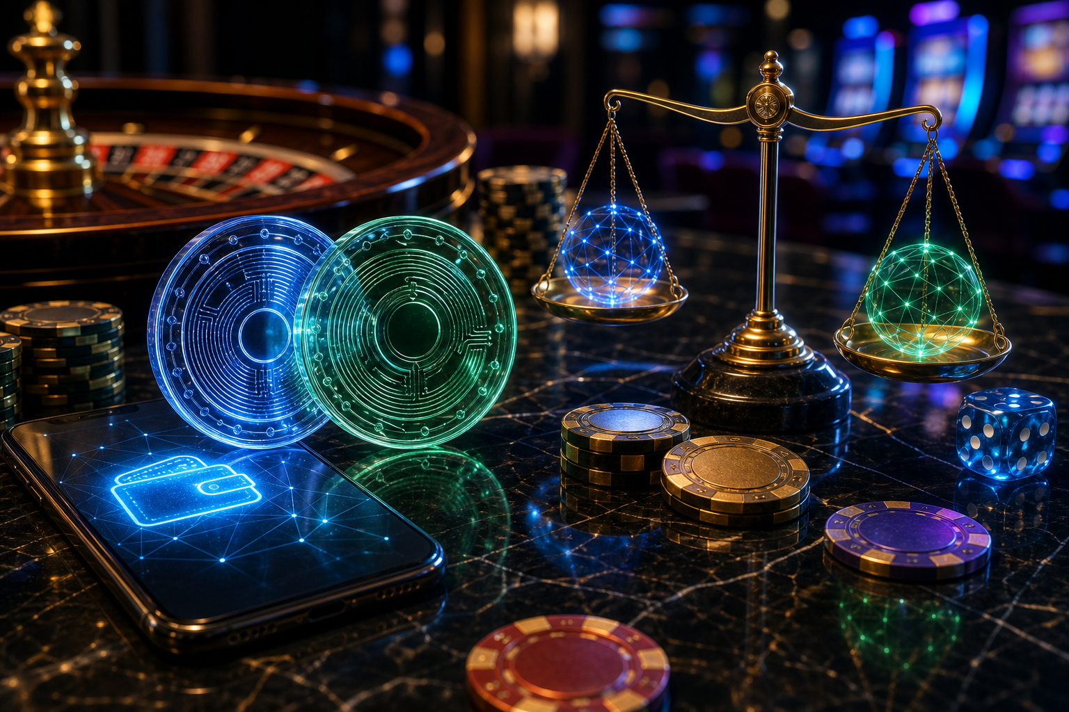 USDC kasiino makseviisi illustratsioon stablecoin mündi, walleti ja võrgu sõlmedega