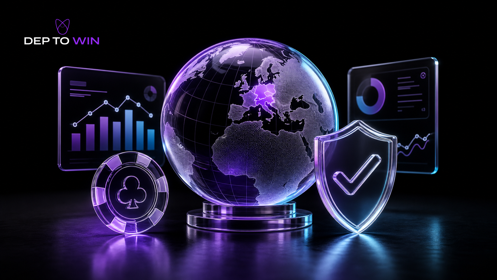 Online casino Germany 2026 guide with glass globe casino chip verification shield and data panels