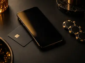 Telefon, maksekaart ja kasiinožetoonid tumedal laual