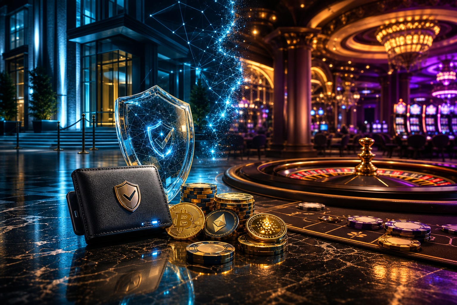 Eesti litsentsiga krüptokasiino ja välismaa crypto casino võrdlus Eesti lipu, walleti ja kilbi sümbolitega