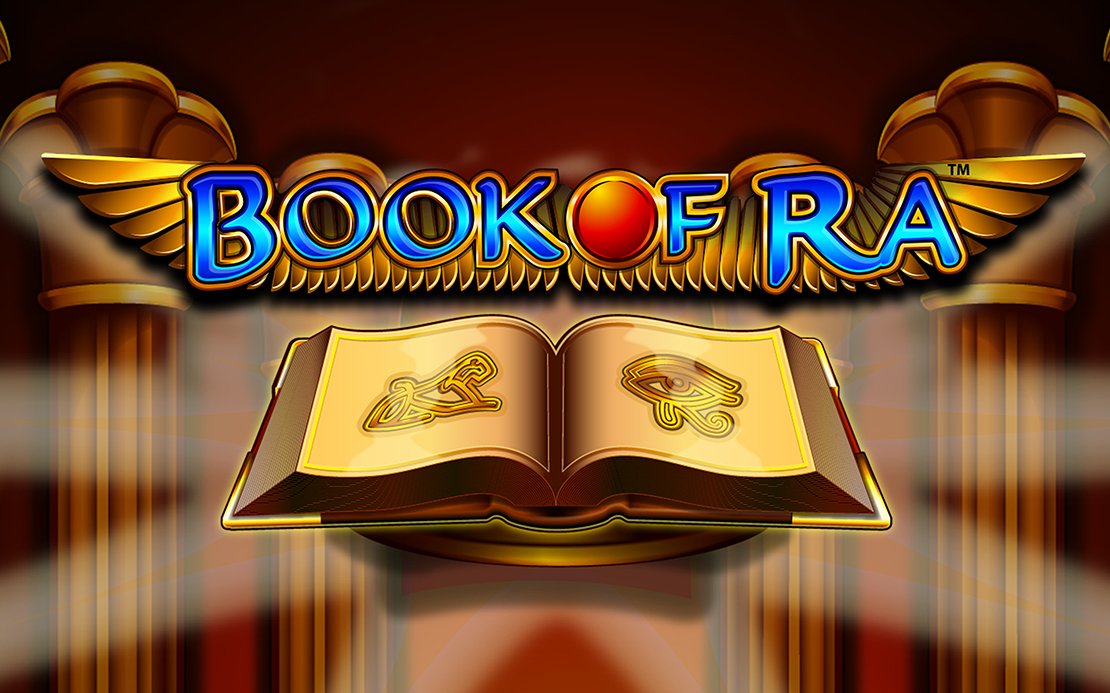 NOVOMATICu ametlik Book of Ra võtmegraafika raamatu ja Egiptuse sammastega.