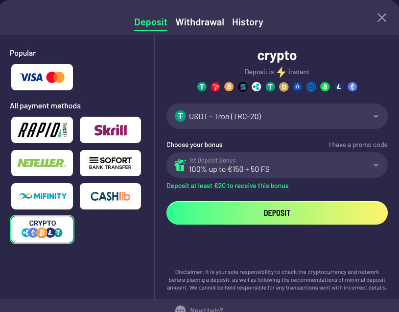 TuffPuffi krüptosissemakse valik USDT Tron TRC-20 võrgus
