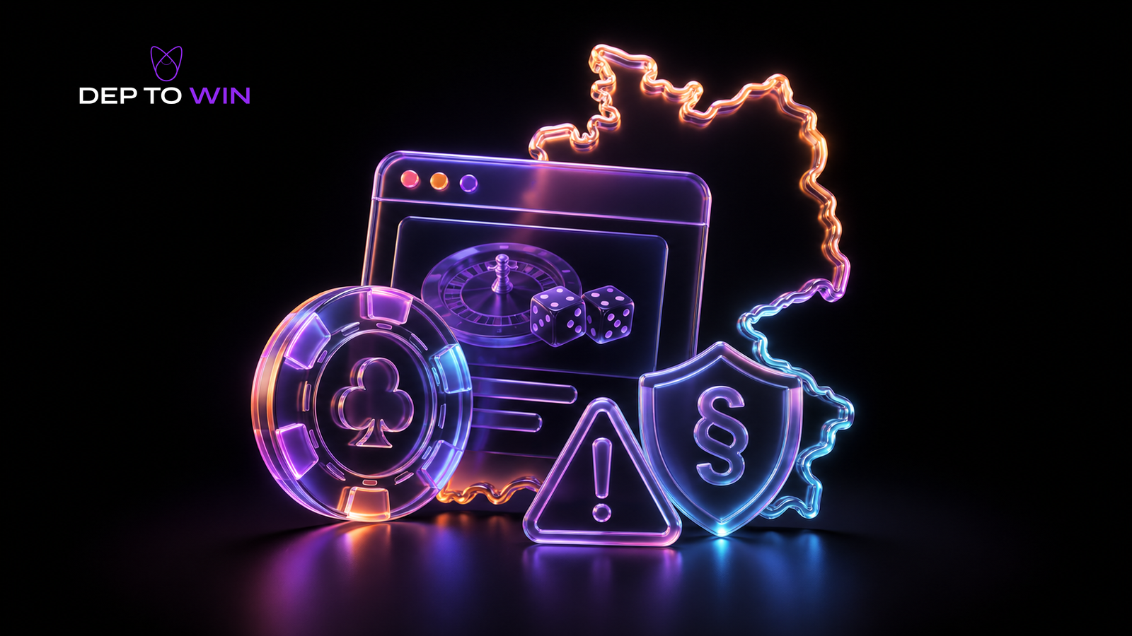 Online Casino ohne deutsche Lizenz mit Risiko Warnsymbol, Schutzschild und Deutschland Bezug